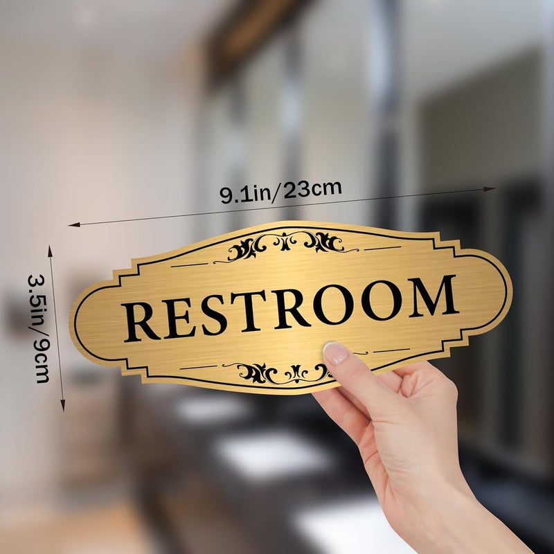 LUHIMO Restroom Sign Sticker for Business & Home, Self-Adhesive Brushed Gold Elegant Bathroom Signs for Door, Durable & Waterproof Unisex Restroom Signage for House toilet, Office, Store, Shop - Image 2